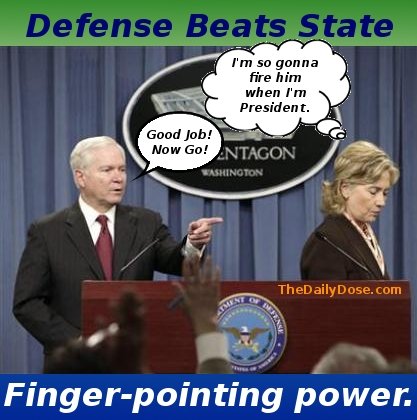 Defense Beats State. Finger-pointing power. thedailydose.harari.org .