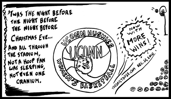 editorial cartoon tribute to the UCONN Huskies Women's Baskeball Team record 89th sraight win. from thedailydose.harari.org