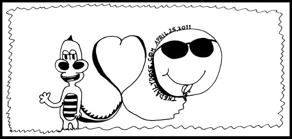 cartoon comic strip featuring a one line cartoon expressing 
Laughzilla loves smiley , from laughzilla for thedailydose.harari.org