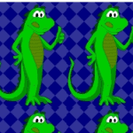 a couple of laughzillas on a blue diamond background