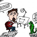 The Daily Dose is 18 years old and counting with this cartoon caricature of laughzilla and the artist